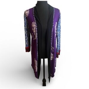 Usindo Boho Beaded Cardigan Jacket Sz S Y2K Patchwork Rayon Festival Kimono